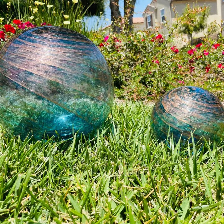 Solar LED Art Glass Orb blue/gold