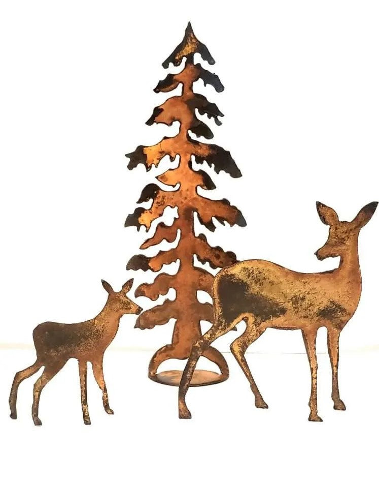 Metal Sculpture Deer Family Rustic