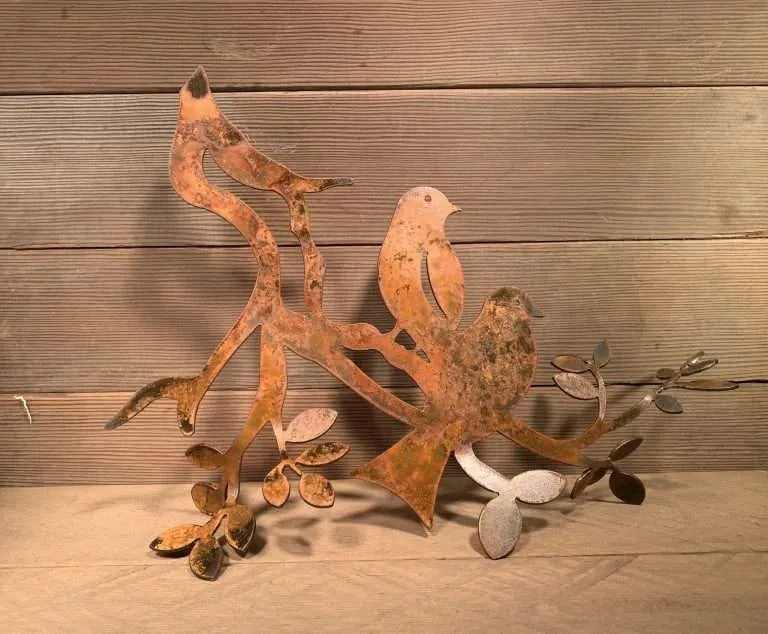 Metal Sculpture Bird Duo Rustic