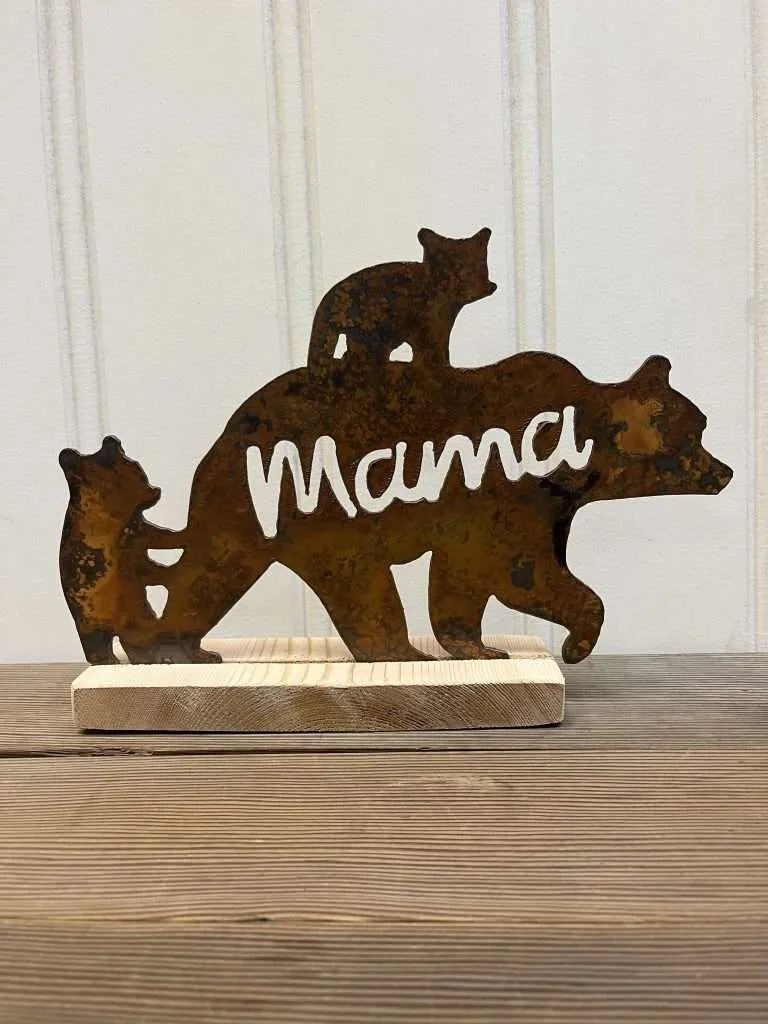 Metal Sculpture Mama Bear Rustic