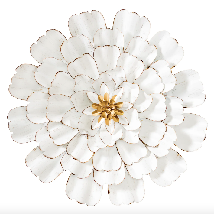 Wall Decor 3D Gold Tipped White Metal Flower - 24