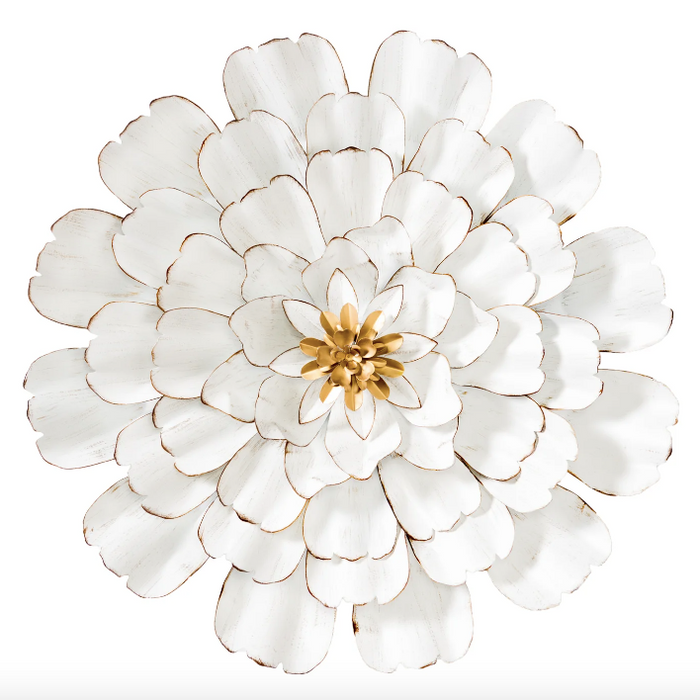 Wall Decor 3D Gold Tipped White Metal Flower - 24"