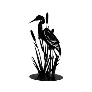 Heron w/Cattails - Black Metal Sculpture-Not Just For The Garden | Metal Art | Décor for Homes, Walls and Gardens | Furniture | Custom Garden Planters and Flower Arrangements | Gifts | Best in KW