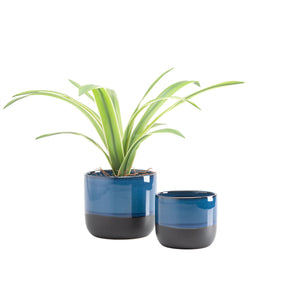 Pot Ceramic Two Tone Blue/Black-Not Just For The Garden | Metal Art | Décor for Homes, Walls and Gardens | Furniture | Custom Garden Planters and Flower Arrangements | Gifts | Best in KW