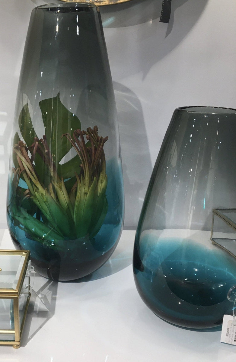 Vase Ombre Teal/Grey Glass