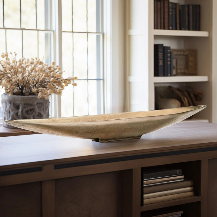 Volta Raw Aluminum Boat Centerpiece - Gold 39"