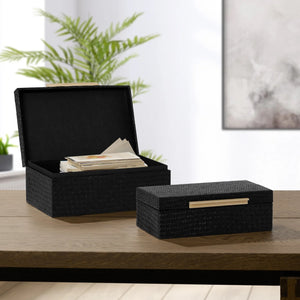 Herringbone Two Piece Bamboo Handle Rectangle Storage Box