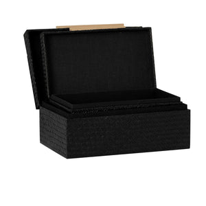 Herringbone Two Piece Bamboo Handle Rectangle Storage Box