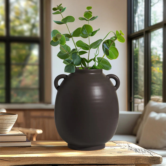 Vase Urn Capri Double Handle Matte Brown