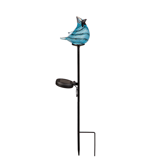 Solar  Art Glass Stake Blue Bird