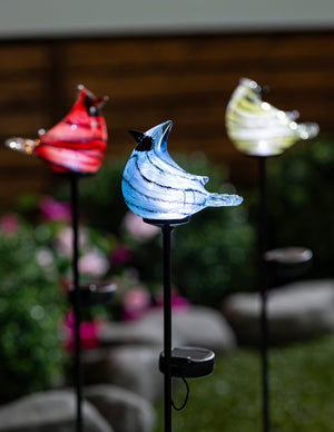 Solar  Art Glass Stake Blue Bird