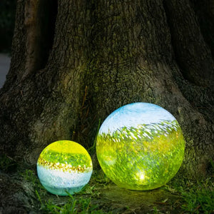 Solar LED Art Glass Orb light blue/yellow