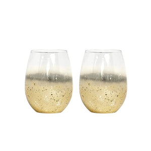 Wine Glass Stemless Celebration Gold set/2-Not Just For The Garden | Metal Art | Décor for Homes, Walls and Gardens | Furniture | Custom Garden Planters and Flower Arrangements | Gifts | Best in KW