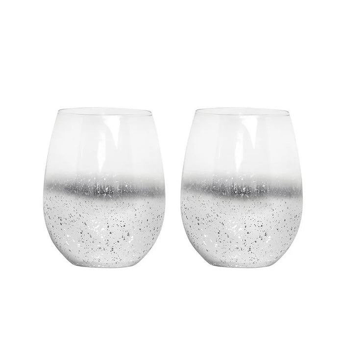 Wine Glass Stemless Celebration Silver set/2