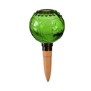 Plant Watering Globe Embossed Glass Green