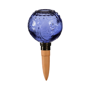 Plant Watering Globe Embossed Glass Dark Blue