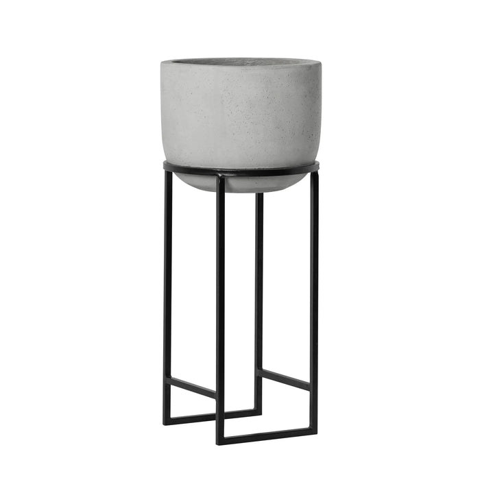Polystone Cement Grey 13dx30h" Basin Planter on Metal Stand