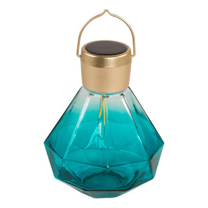 Solar Lantern Gem Turquoise Blown Glass