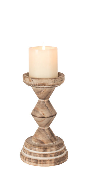 Candle Holder Wood Geo 9"