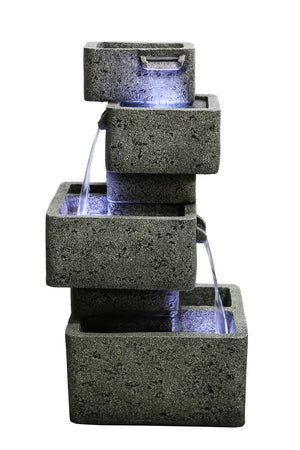 Fountain Resin Large Multilevel Cascading Concrete Look w LED