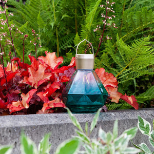 Solar Lantern Gem Turquoise Blown Glass