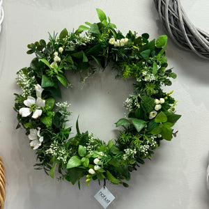 Sample Custom Wreath Design - Mixed Greens/White Floral
