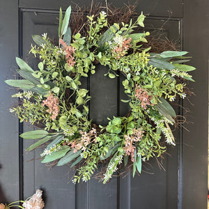 Sample Custom Wreath Design - Light Greens/Pink Floral