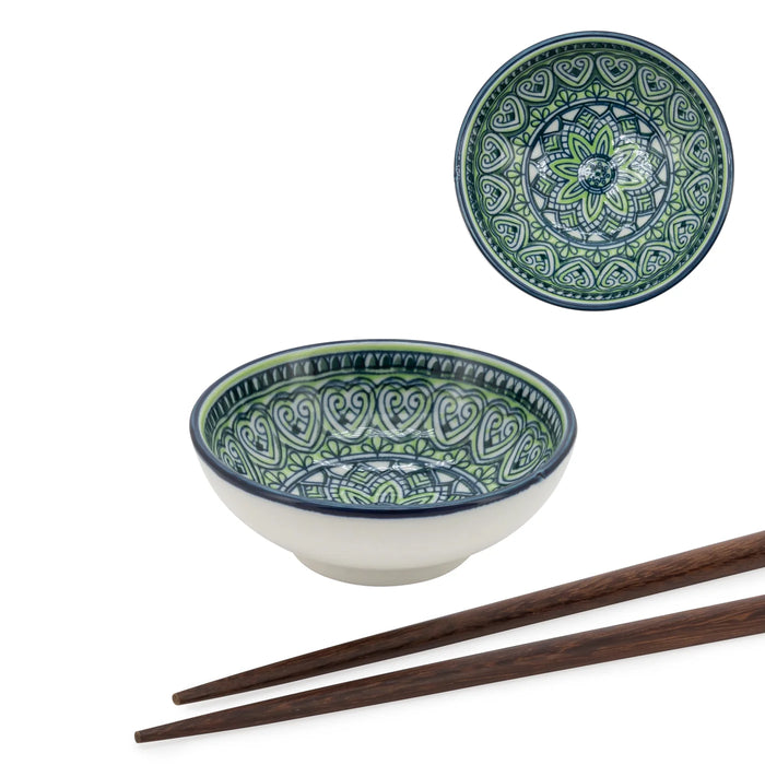 Kiri Porcelain 3" Sauce Dish - Green Mandala - Set of 4