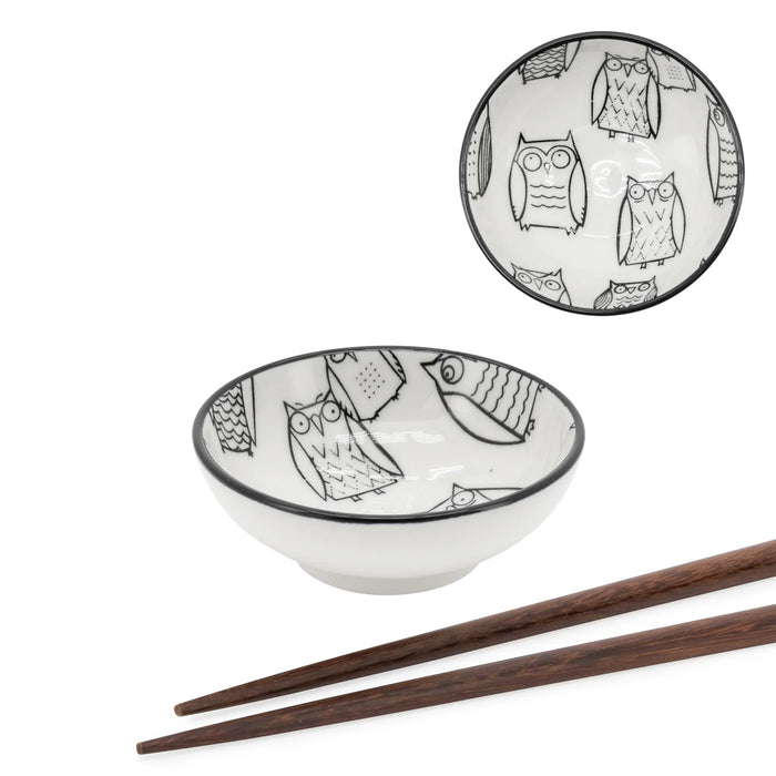 Kiri Porcelain 3" Sauce Dish - Owl Outline - Set of 4