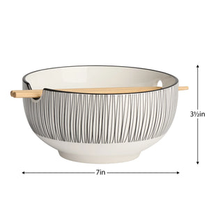 Kiri Porcelain 7" Diameter Noodle Bowl with Chopsticks - Black Line-Not Just For The Garden | Metal Art | Décor for Homes, Walls and Gardens | Furniture | Custom Garden Planters and Flower Arrangements | Gifts | Best in KW