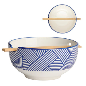 Kiri Porcelain 7" Diameter Noodle Bowl with Chopsticks - Blue Zen Weave-Not Just For The Garden | Metal Art | Décor for Homes, Walls and Gardens | Furniture | Custom Garden Planters and Flower Arrangements | Gifts | Best in KW