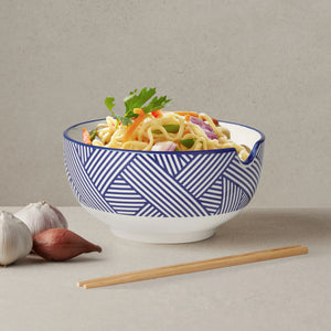 Kiri Porcelain 7" Diameter Noodle Bowl with Chopsticks - Blue Zen Weave-Not Just For The Garden | Metal Art | Décor for Homes, Walls and Gardens | Furniture | Custom Garden Planters and Flower Arrangements | Gifts | Best in KW