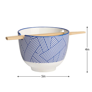 Kiri Porcelain Two Piece 5" Diameter Noodle Bowl with Chopsticks Set - Blue Zen Weave-Not Just For The Garden | Metal Art | Décor for Homes, Walls and Gardens | Furniture | Custom Garden Planters and Flower Arrangements | Gifts | Best in KW