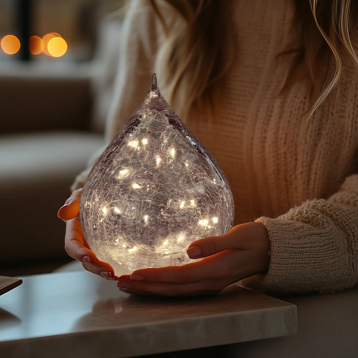LED Crackle Ball Teardrop w. Timer 6"