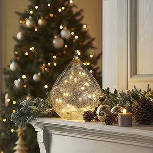 LED Crackle Ball Teardrop w. Timer 6"