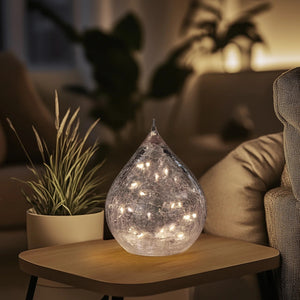 LED Crackle Ball Teardrop w. Timer 6"