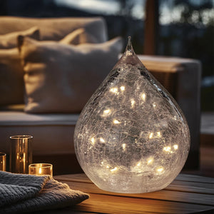 LED Crackle Ball Teardrop w. Timer 6"