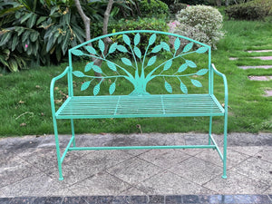 Metal Garden Bench Tree Pattern Turquoise