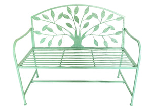Metal Garden Bench Tree Pattern Turquoise