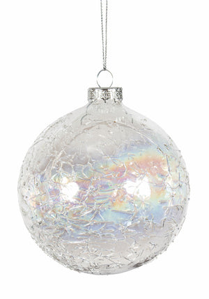 Orn Glass Crackle Ball Iridescent