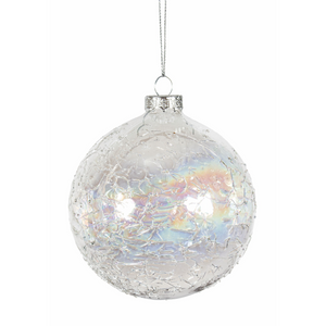 Orn Glass Crackle Ball Iridescent (N73006)