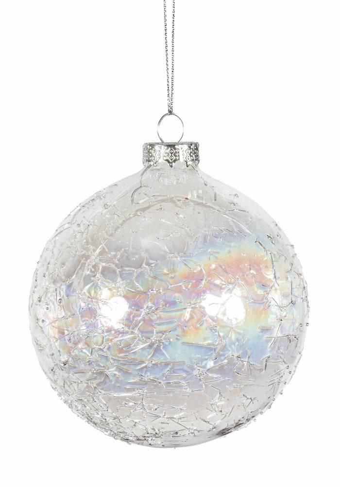 Orn Glass Crackle Ball Iridescent