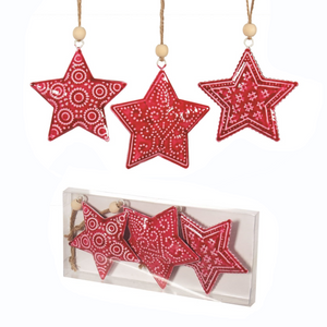 Orn Metal Star Red set3