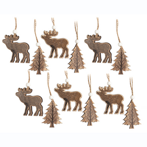 Orn Wood Gift Box Deer/Tree (set 12)
