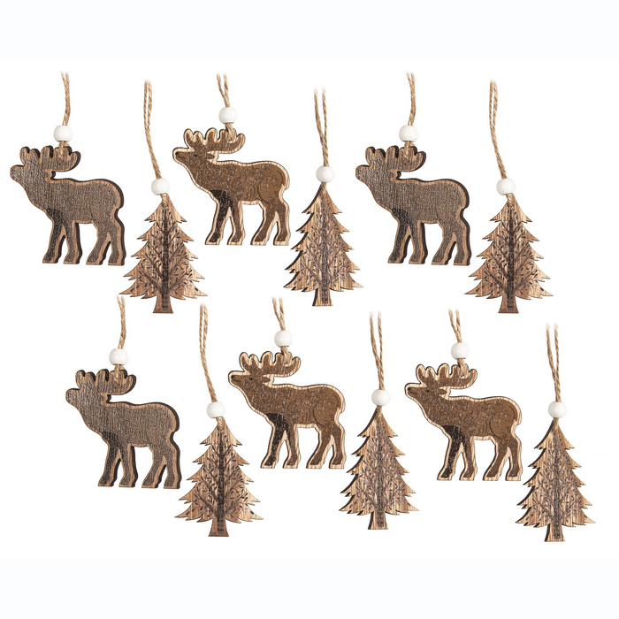 Orn Wood Gift Box Deer/Tree (set 12)