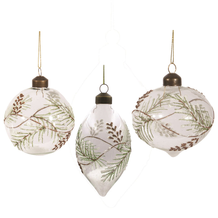 Ornament Glass Gltr Pine