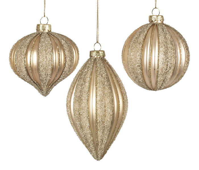 Orn. Frosted Glass Glitter (ivory)