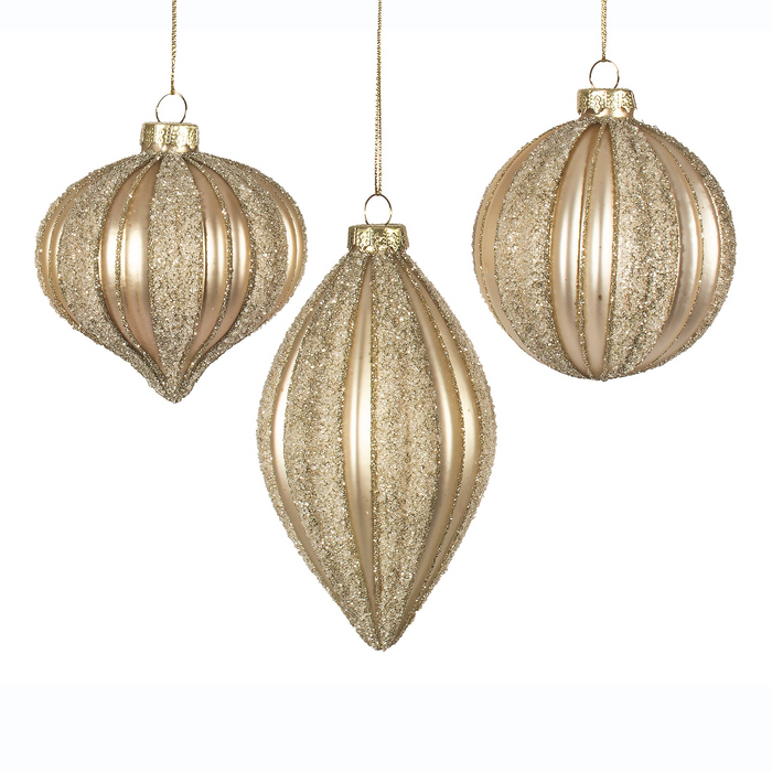 Orn Glass Frosted Glitter (ivory)