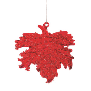 Orn Glass Maple Leaf Glitter (red)