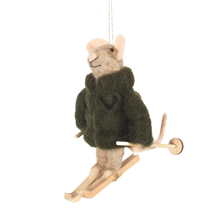 Orn Felted Wool Mouse Skier